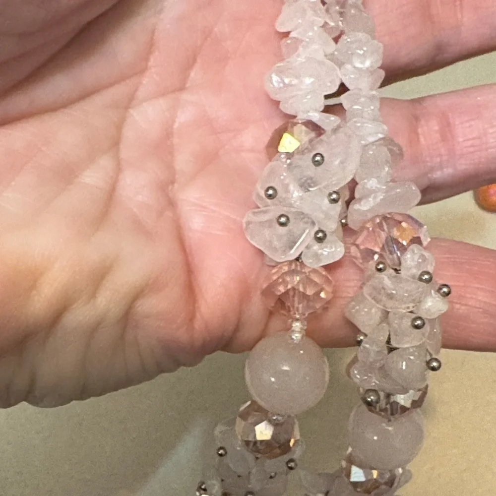 Vintage Soft Pink Rose Quartz, faceted Crystal beads necklace